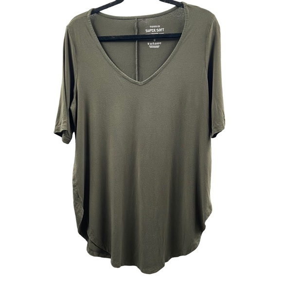 Torrid Stretch Challis Tunic Top Olive Green Size 0 M/L - Picture 3 of 9